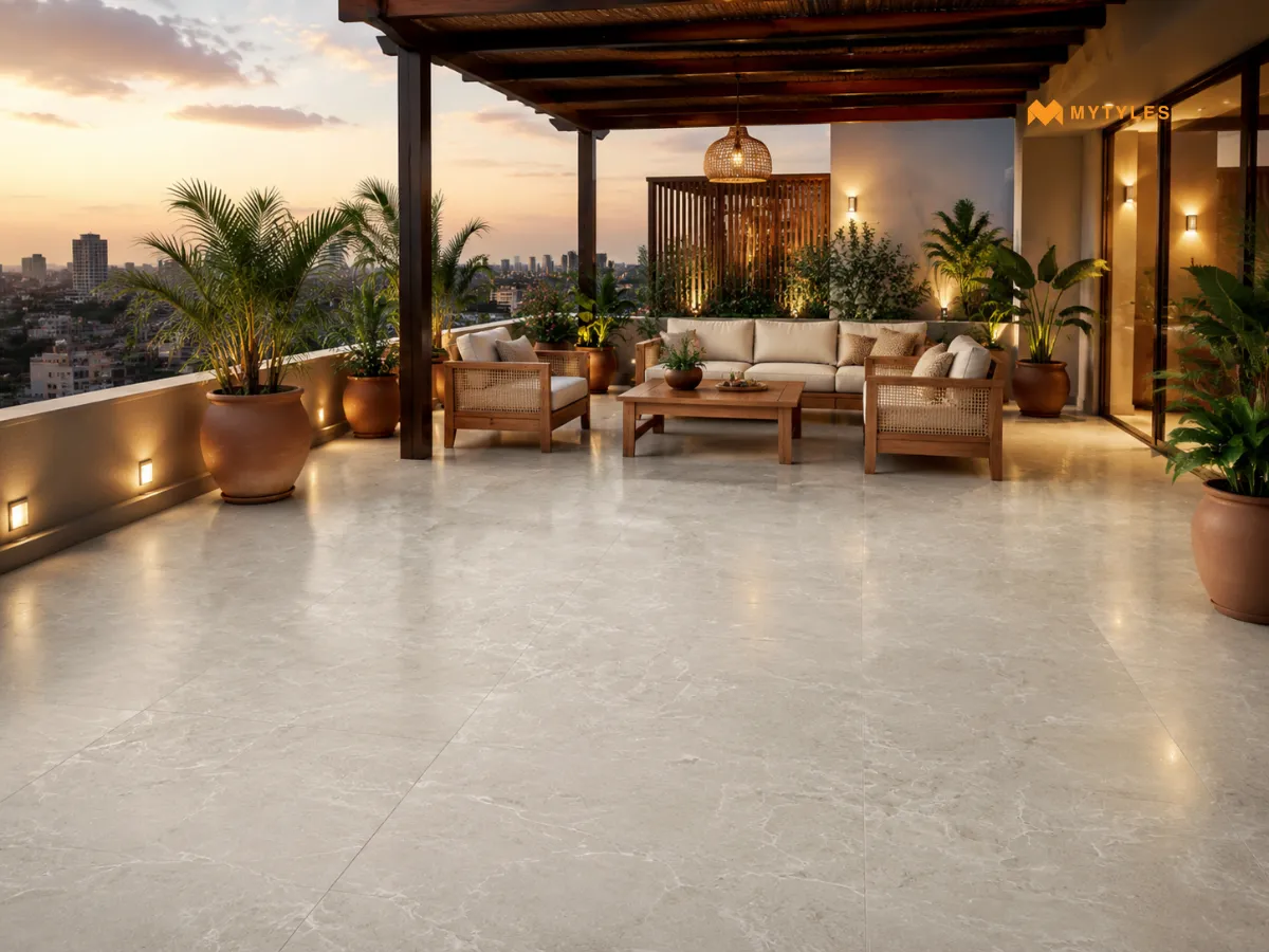 Grey Slab Marble Tile In Terrace Floor